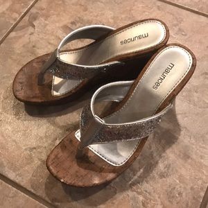 Maurice’s silver sequined wedge heels